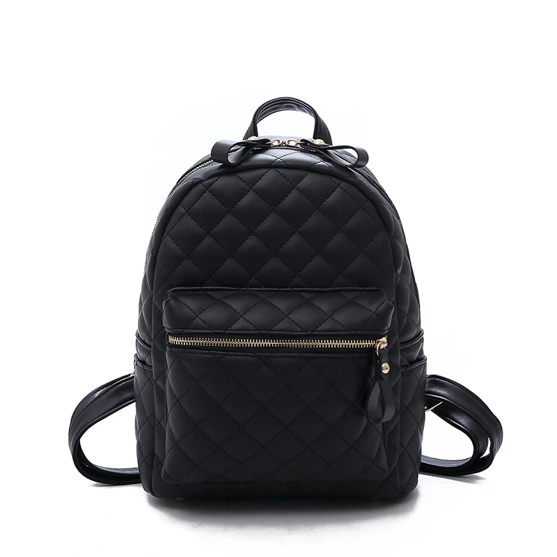 Одноцветный женский рюкзак с ромбовидным принтом, осенняя Новая модная Высококачественная Студенческая сумка, повседневный рюкзак для путешествий - Цвет: Black
