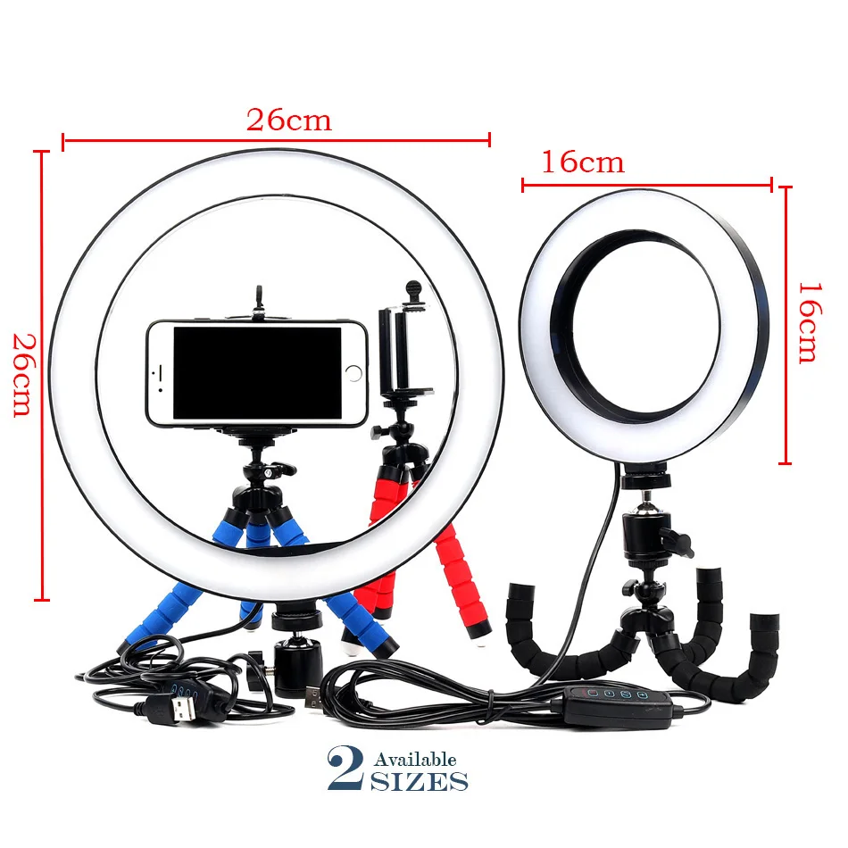 16/26 см затемнения светодиодный селфи кольцо светильник Youtobe фотостудия видео-телефон с сенсорным экраном мини штатив-Трипод usb-разъем прямые трансляции, кольцевая лампа