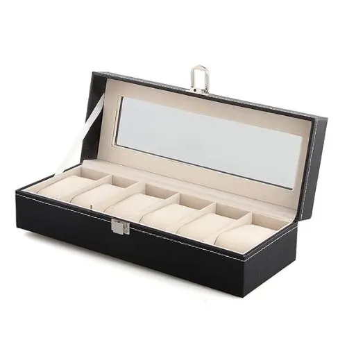 Mens 6 Slots Leather Jewelry Watch Show Case Storage Display Box