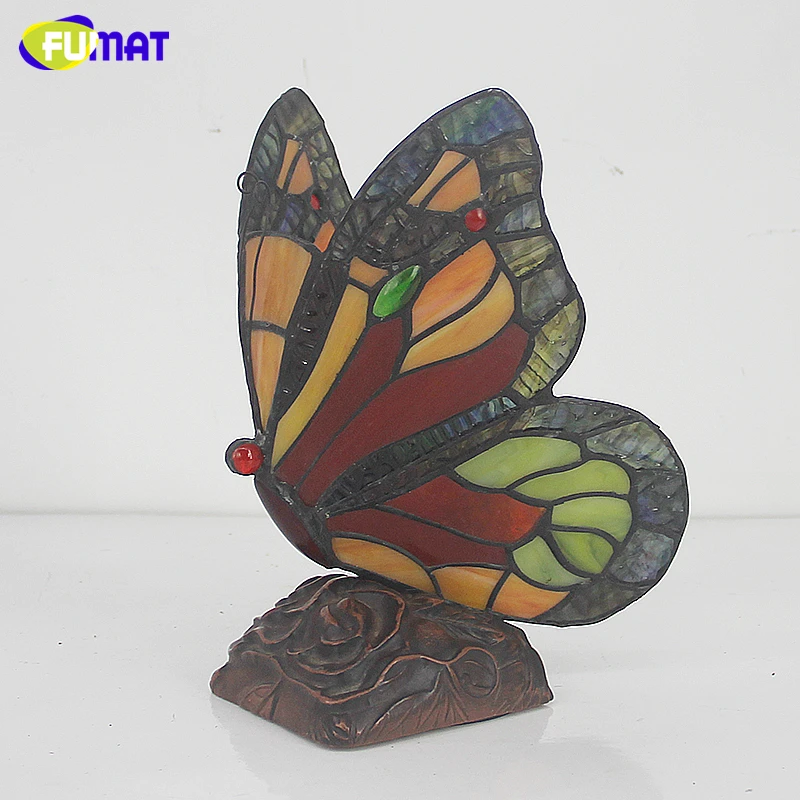 Настольная лампа бабочки FUMAT, витражный стеклянный светильник Tiffanylamp для гостиной, прикроватная лампа, Декор, художественное стекло, Настольный светильник, светильники