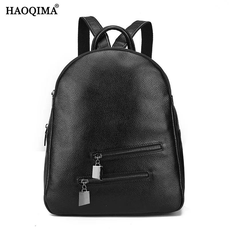 HAOQIMA Genuine Leather Luxury Brand New Design 2017 Real Cowhide Women Backpack Girl School Bag
