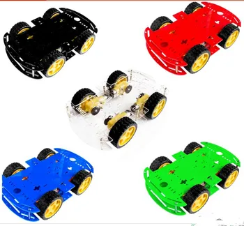 

Free shipping 5 color smart car chassis 4WD 4 wheel drive force / strong magnetic motor / with code plate / double layer