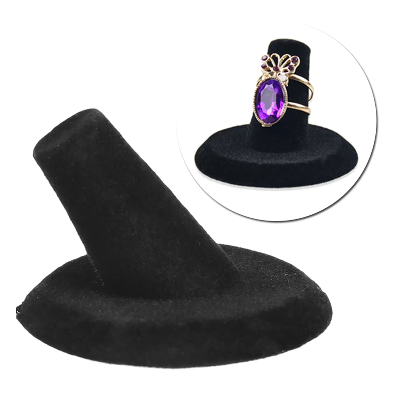 Single Black Velvet Finger Ring Stand Jewelry Display Rack Holder