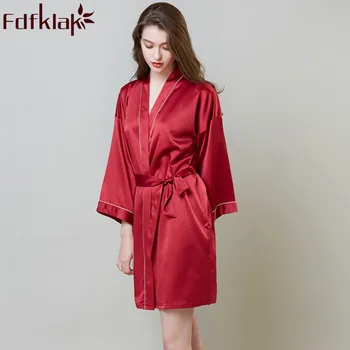 

L XL XXL Plus Size Robes Summer Sexy Deep V-Neck Bride Dressing Gown Womens Bathrobe Pink/Wine Red Sleep Robes Sleepwear Fdfklak
