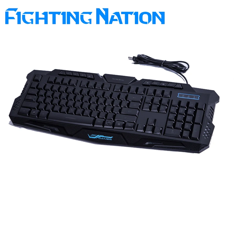 

Fighting Nation Russian backlit gaming illuminate keyboard gamer led backlight 3 color switchable light wired USB computer mac
