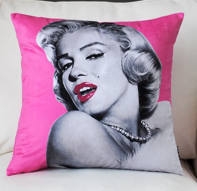 

Free Shipping!17" Printed Marilyn Monroe with sexy red lip Pillow Cover Cushion Cover 45cmx45cm Pink Colorway 2