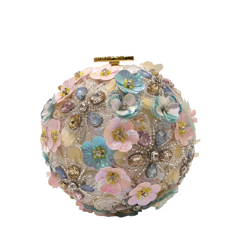 

Small Ball Clutch Bag Luxury Diamond flowers Evening Bag Women Wedding white Clutch Bag For Prom Ladies Party Purse Banquet Bag