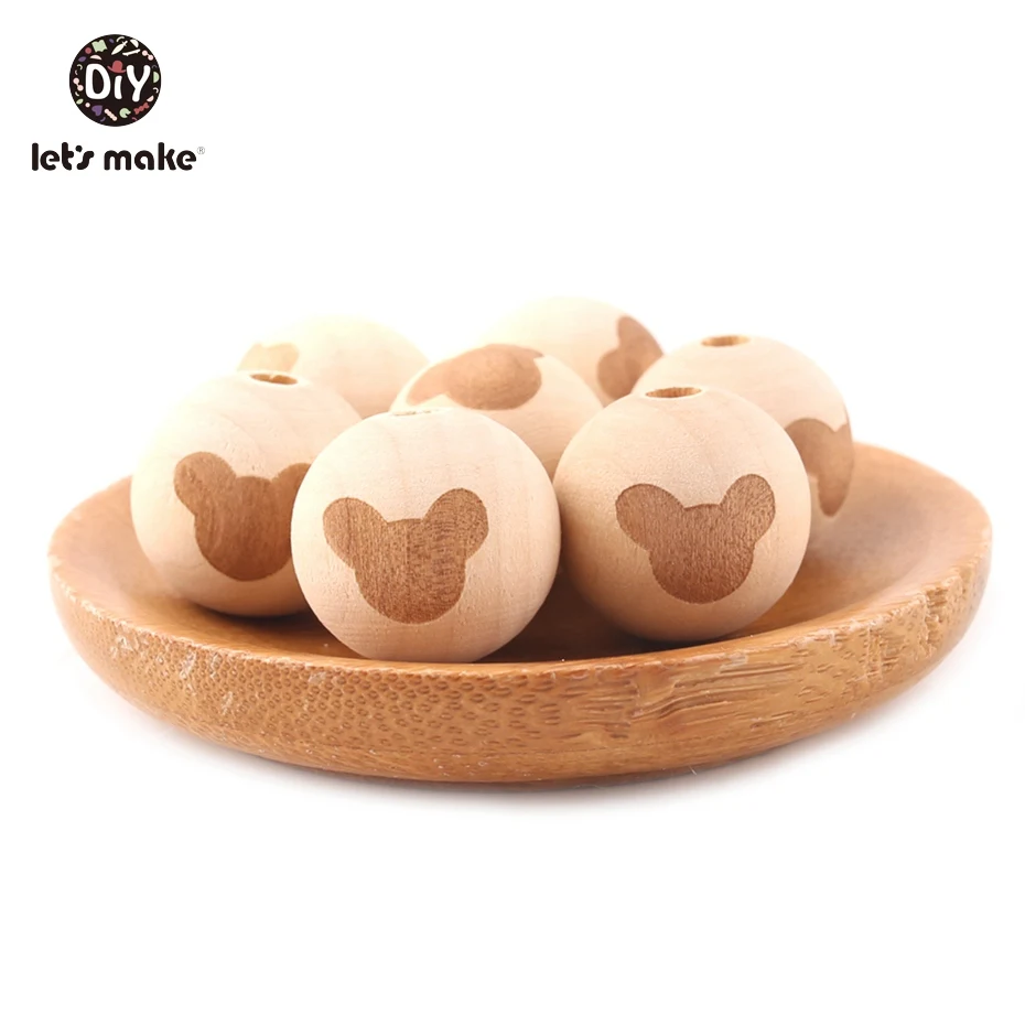 Деревянные Прорезыватели 10 шт. 20 мм DIY бусины из натурального дерева круглые деревянные бусины деревянные шарики с принтом сердца деревянные игрушки для малышей