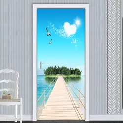 3D межкомнатных дверей Стикеры обои Водонепроницаемый самоклеящиеся 3D деревянный мост River Island пейзаж дверь Стикеры s Papel де сравнению