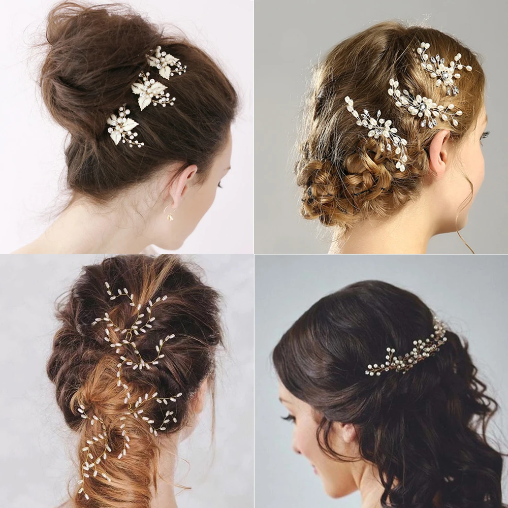

Fashion Bridal Hair Accessories Handmade Crystal Hair Stick Hair Jewelry Wedding Accessories Pearl Hair Clip Women Headpiece
