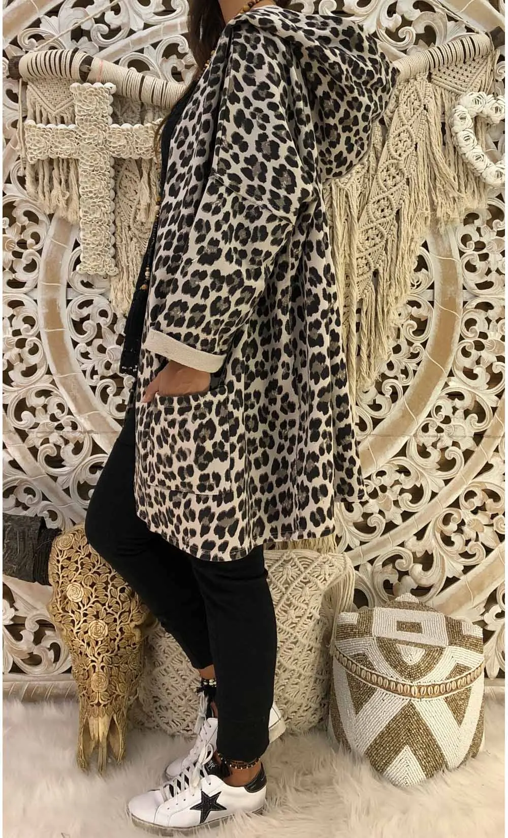 Леопардовым принтом пальто для Для женщин пальто с капюшоном зимние теплые модные искусственного меха леопарда Для женщин длинные пальто куртка
