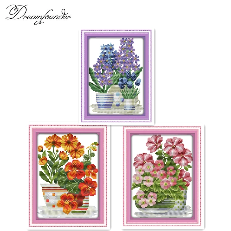

Potted flower series cross stitch kit aida 14ct 11ct count printed canvas stitches embroidery DIY handmade needlework
