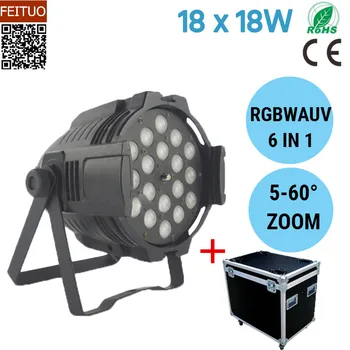 

free shipping 6Xlot flycase Lyre Zoom Stage DJ Par Light RGBWA UV 6in1 18x18w LED Indoor Uplight Strobe Disco Bar Party Lighting