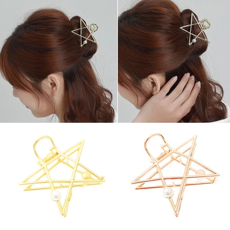 

Women Geometric Hair Claw Solid Color Hair Crab Pentagram Hollow Hairpin Hair Clips Make UP Hair Accessories