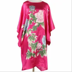Лидер продаж, розовая красная женская мягкая шелковая одежда для сна, модный халат с принтом, Повседневная Домашняя одежда, оптовая и