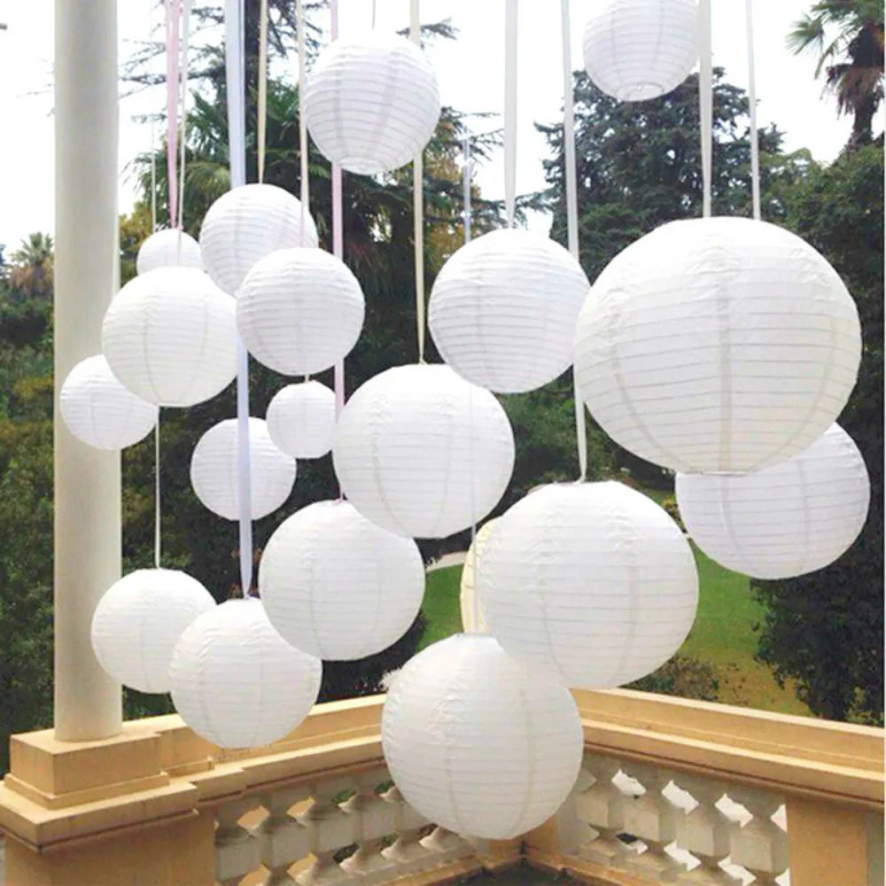 5Pcs 6/8/10/12"White Chinese Round Paper Lanterns Lamp Shade Wedding Party Decor 