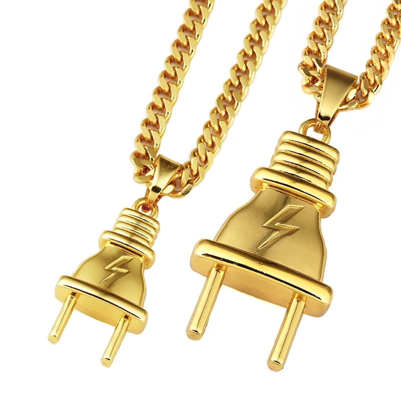 Luxury Golden Electrical Plug Pendants Necklaces Men Women Hip Hop