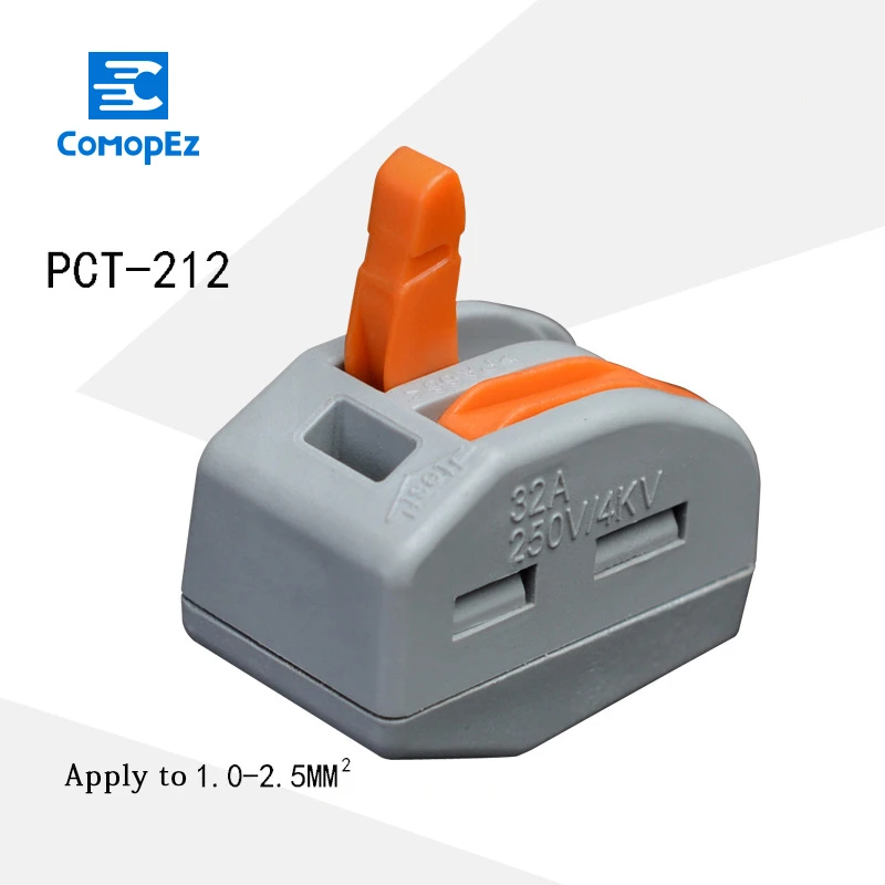 10 шт 222-412 PCT-212 PCT212 Универсальный компактный провод соединитель проводки, 2-контактный разъем, клемма блока рычаг 0,08-2.5mm2