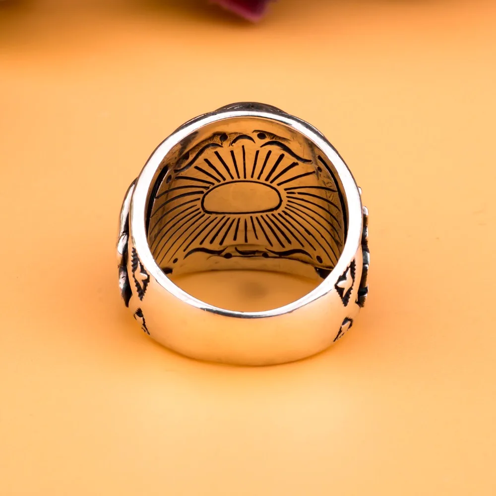 MetJakt, Ретро стиль, мужские кольца с голубым топазом, ручная работа, тотем, сплошное 925 пробы Серебряное кольцо для мужчин, индивидуальные тайские серебряные ювелирные изделия