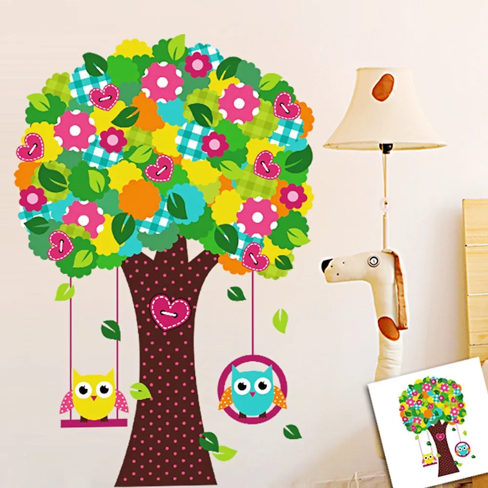 Large Nursery Tree Owl Swing Wall Stickers Vinyl Decal Art Mural