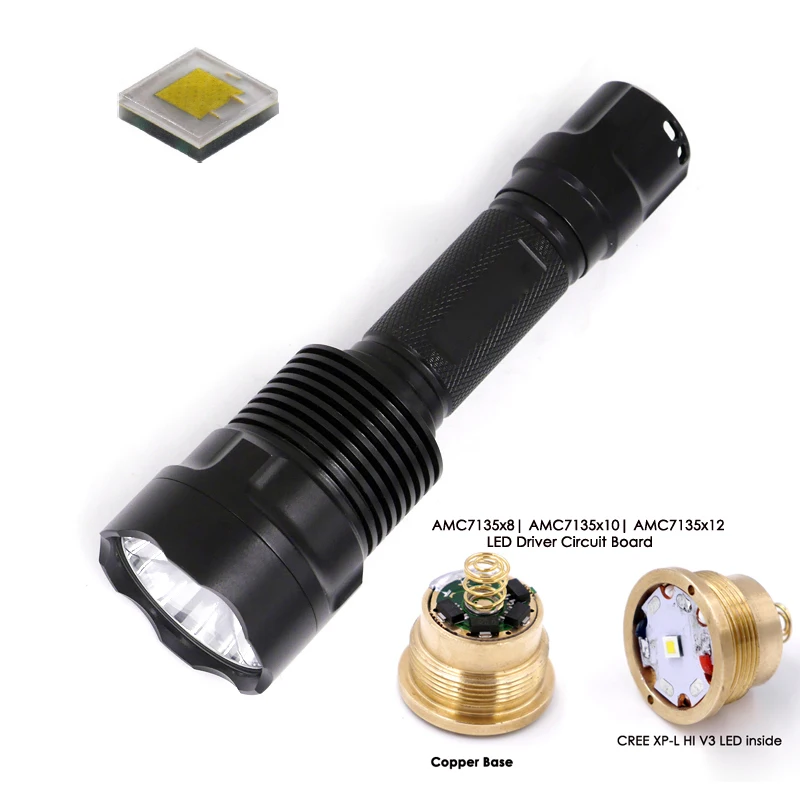 C12 CREE XP L HI V3 светодиодный фонарик с XPL медной звездной основой 12x7135 драйвер 1000 лм