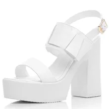 Black white summer thick high heel concise sexy lady open toe sandals solid women genuine leather bubber soles buckle party shoe
