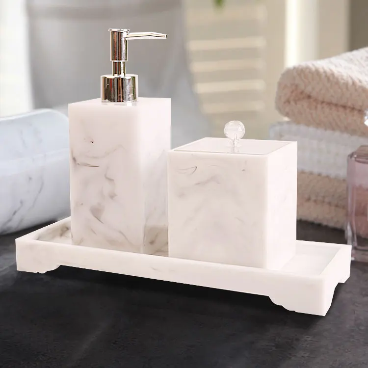 

Four-piece Set Nordic Marble Texture Resin Brushing Cup Lotion Bottle Tray Bathroom Supplies Accessories Toothbrush holder