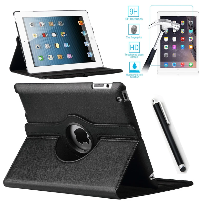 for apple 2 3 4 pu leather smart stand flip cover 360 rotating premium tempered for apple 2 3 4 pu leather smart stand flip cover 360 rotating premium tempered