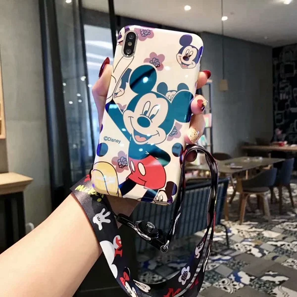 Милый чехол для телефона с мышкой для девочек для iPhone X, XR, XS, MAX, чехол для iPhone 6, 6 S, 7, 8 Plus, чехол с мультипликационным принтом Дейзи Дак, ремешок, чехол - Цвет: Mike