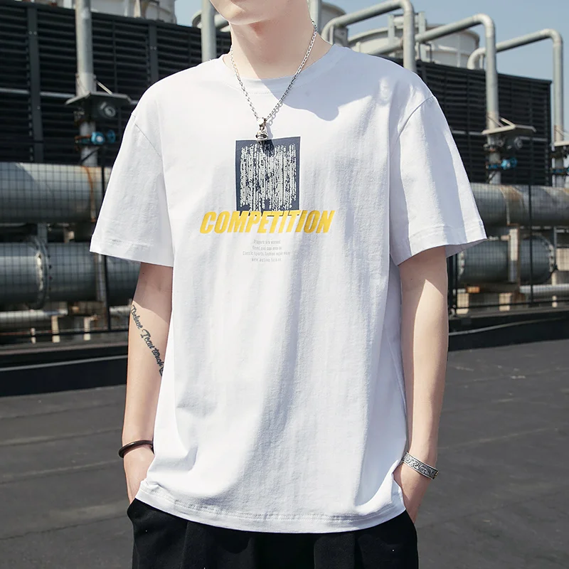 

Harajuku Male T-Shirt Fashion Printing Men's T-Shirts Large Sizes O-Neck Summer Black White Gray Man's Short-Sleeved T-Shirt