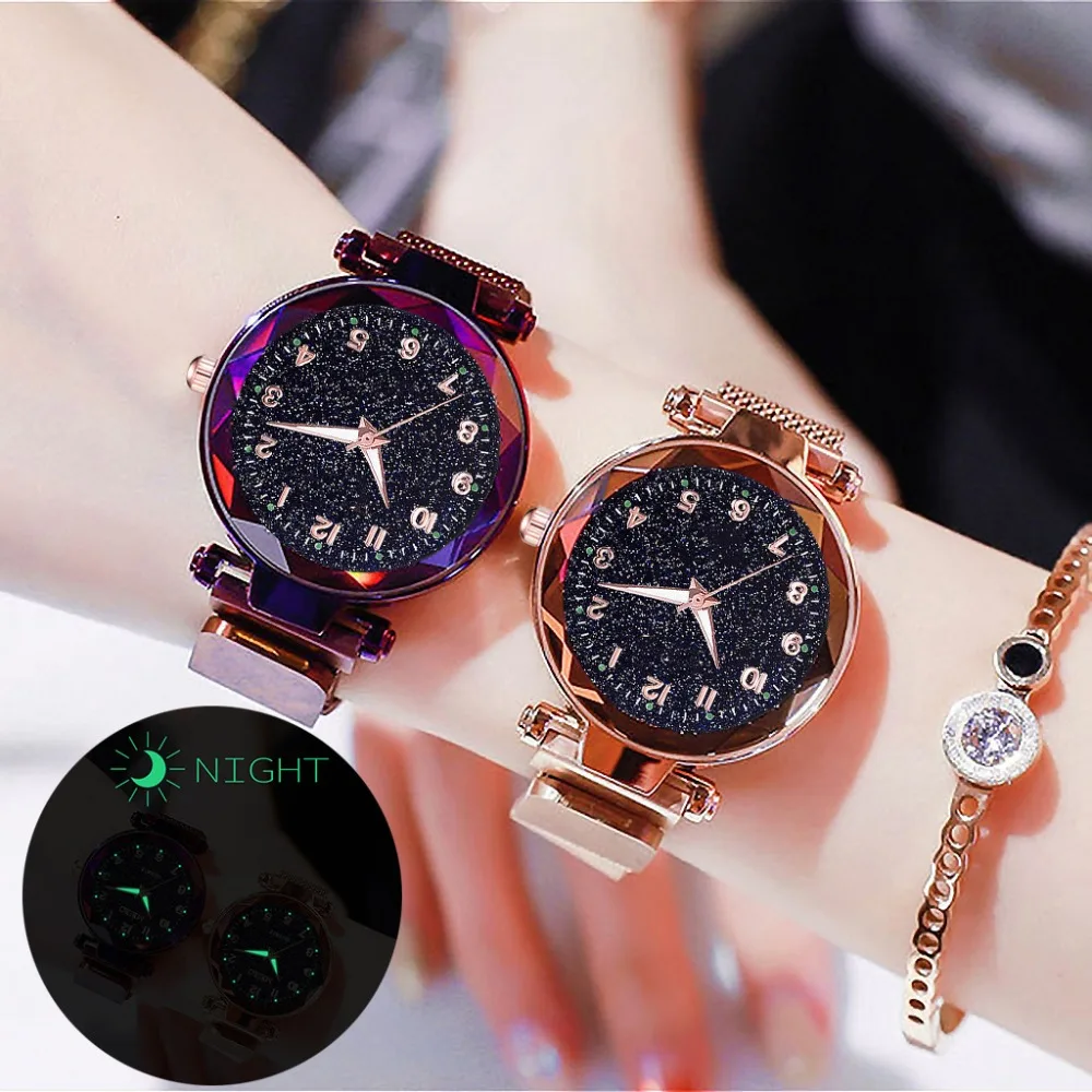 

New Popular Women Watches Fashion Starry Sky Ladies Quartz Clock Luxury Magnetic Mesh Female Wristwatch 2019 Best Watch for Gift
