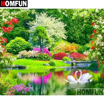 

HOMFUN Full Square/Round Drill 5D DIY Diamond Painting "Swan tree scenery" Embroidery Cross Stitch 3D Home Decor Gift A16933