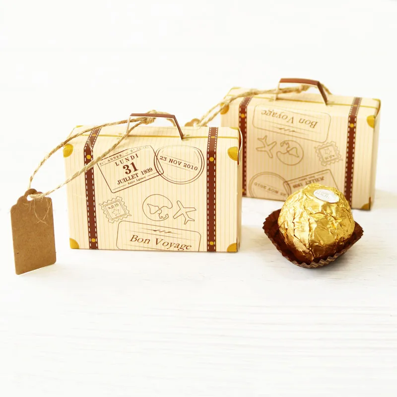 

10/20pcs Creative Mini Suitcase Design Candy Box Candy Packaging Carton Chocolate Box Wedding Gift Box with Card for Event Party