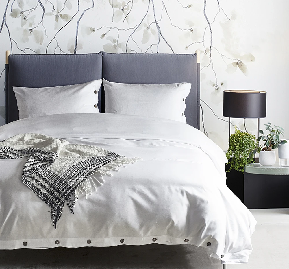 

2/3 Pcs Solid Color Duvet Cover Set Button Kit Decoration Bedding Set Pillowcase US Size Twin/Queen/King(No Filling,No Sheet)