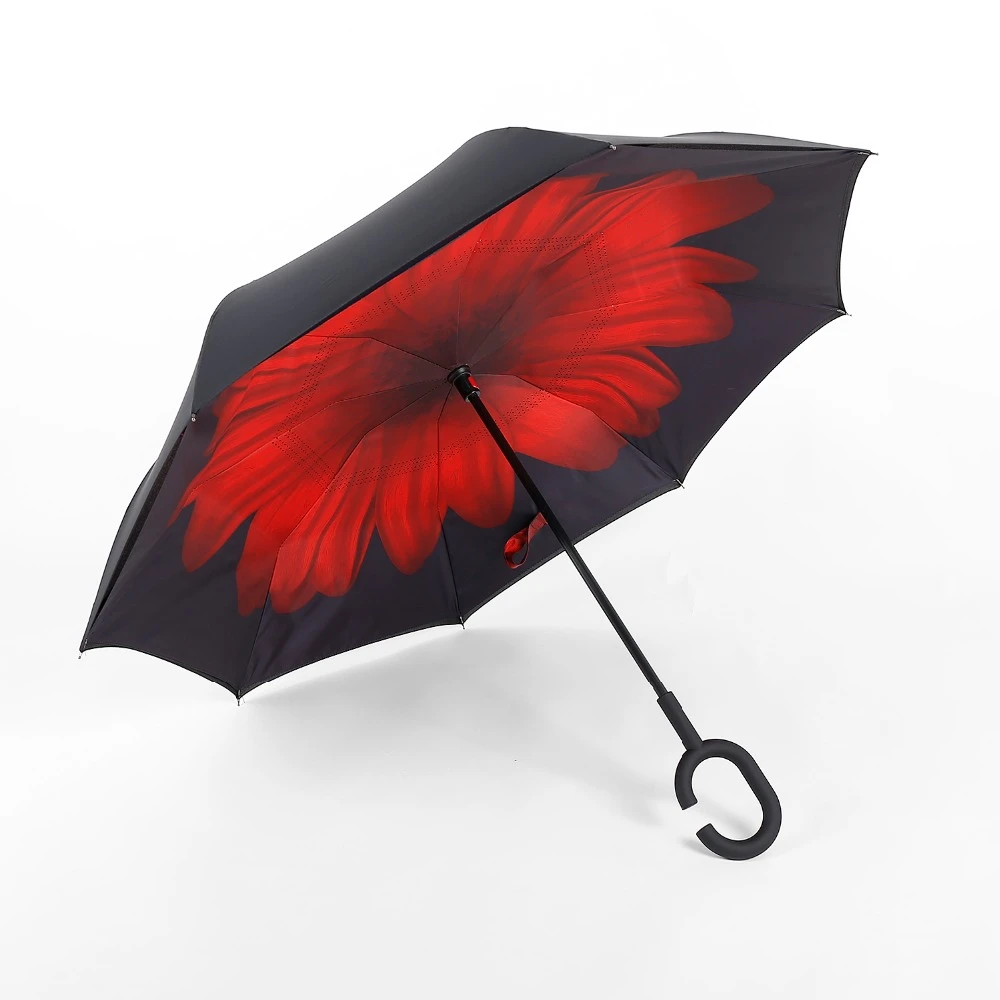 Flor roja upsidedown Inversa Plegable Doble Paraguas Invertido Protección Lluvia HookHands de Auto Soporte de Adentro Hacia Para Coche|inverted umbrella|umbrella double layerumbrella inverted - AliExpress