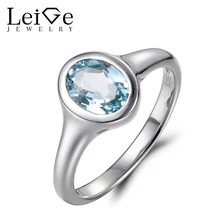 Leige Jewelry Natural Blue Aquamarine Ring Vintage Ring Oval Cut Gemstone 925 Sterling Silver March Birthstone Solitaire Ring