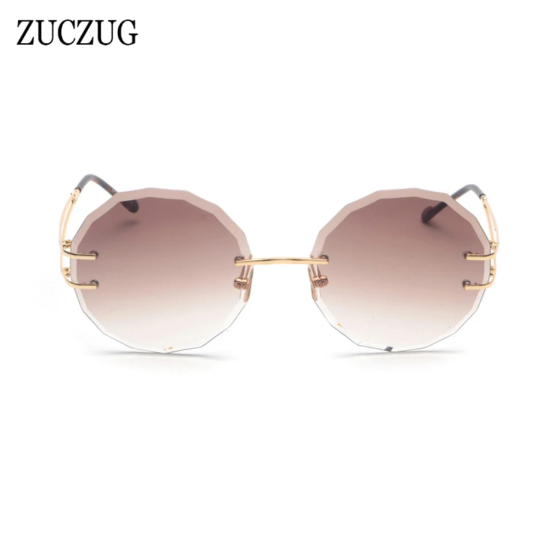 

ZUCZUG Fashion Rimless Sunglasses Women Brand Designer Pink Grey Brown Clear Lens Frameless Round Sunglasses For Female UV400