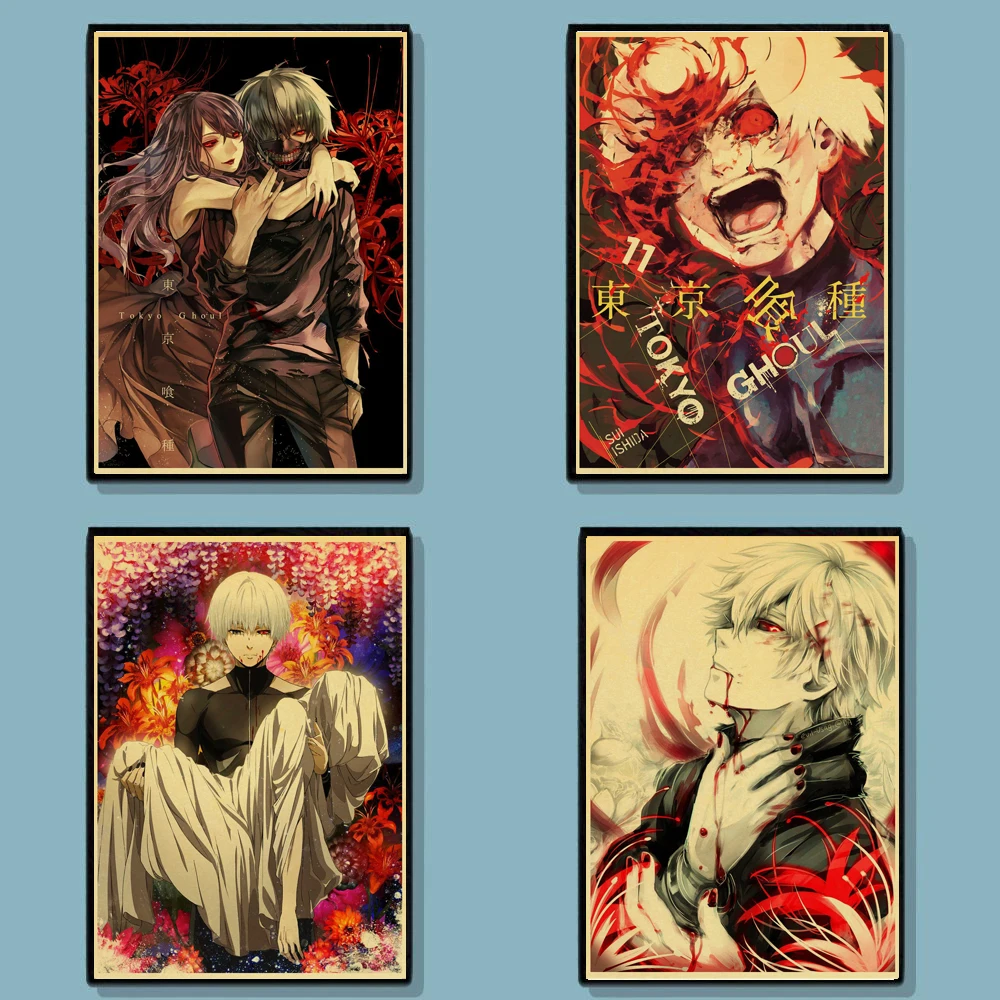

Vintage Poster Tokyo Ghoul Anime Poster Wall Art Painting Posters And Prints Wall Pictures Bathroom Decor