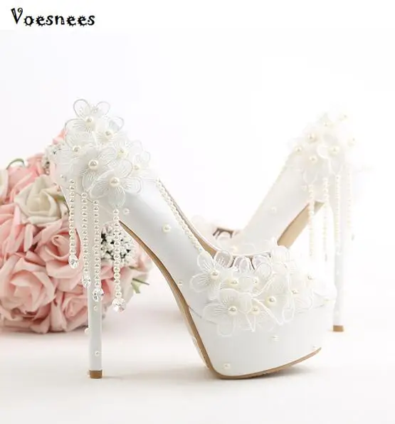 New Arrival Lace Wedding Women Shoes Fashion Sweet White Flowers PumpsPlatform Hig h Heels Pearls Wedding Shoes Bride Dress Shoe New Arrival Lace Wedding Women Shoes Fashion Sweet White Flowers PumpsPlatform Hig h Heels Pearls Wedding Shoes Bride Dress Shoe