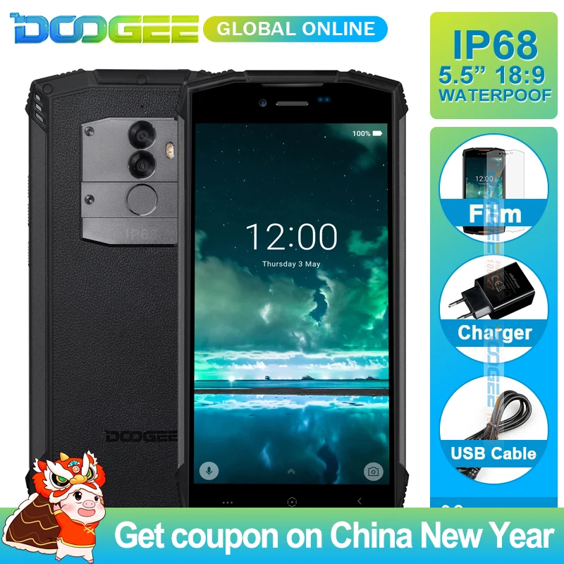 

DOOGEE S55 5.5 inch 18:9 IP68 Waterpoof Smartphone MTK6750T 5500mAh 4GB 64GB 13.0 MP Mobile phone Android 8.0 BAK battery