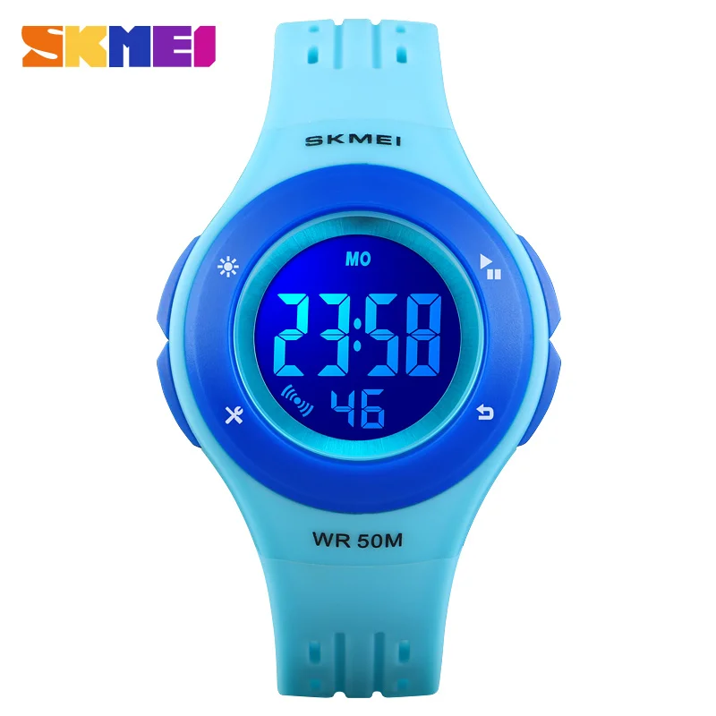 Skmei детские часы Силиконовые часы электронные цифровые часы наручные часы для детей и Девочек Кварцевые - Цвет: Синий