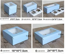 Large Brown Muffin packaging 6 cupcake boxes 8,Kraft paper gift cake box with pvc window, 4 cupcake packing craft box blue