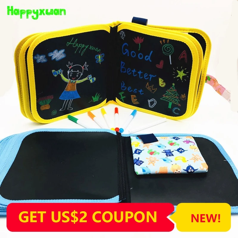 

Happyxuan 10/14 Pages Fully Black Kids Portable Chalk Board Blackboard Book for Children Colouring Doodle Painting Drawing Toys