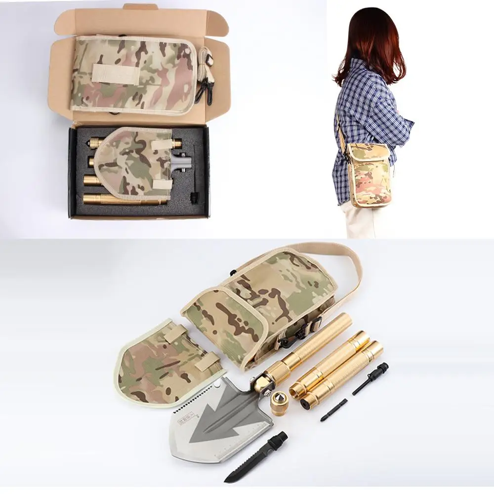 Golden Multifunction Folding Military Shovel Manganese Steel Spade Outdoor Tool For Camping Climbing Adventure Emergency With Free Carrying Bag-37inch (8)