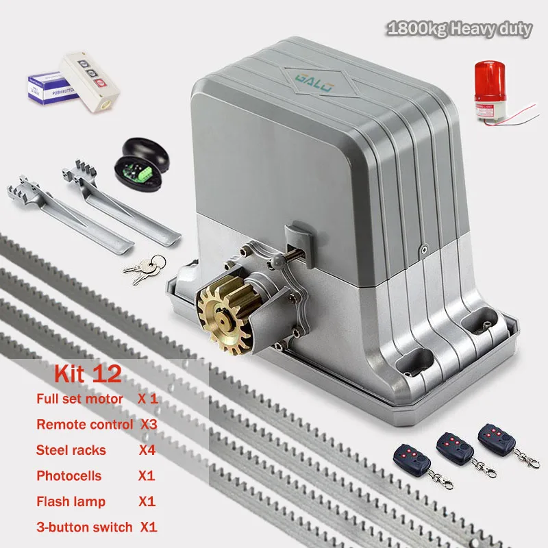 Сверхмощный жилой шестерни системы электрические раздвижные ворота открывалка/раздвижные двери мотор с 4 м стальные стойки ktyfobs комплект опционально - Цвет: kit 12