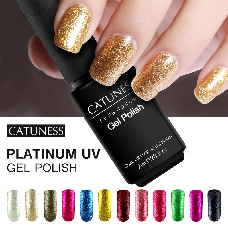 

CATUNESS 12 Color Shimmer Platinum Gold Gel Lacque Soak Off Long Lasting Glitter Nail Gel Polish Soak Off Shining UV Gel Varnish