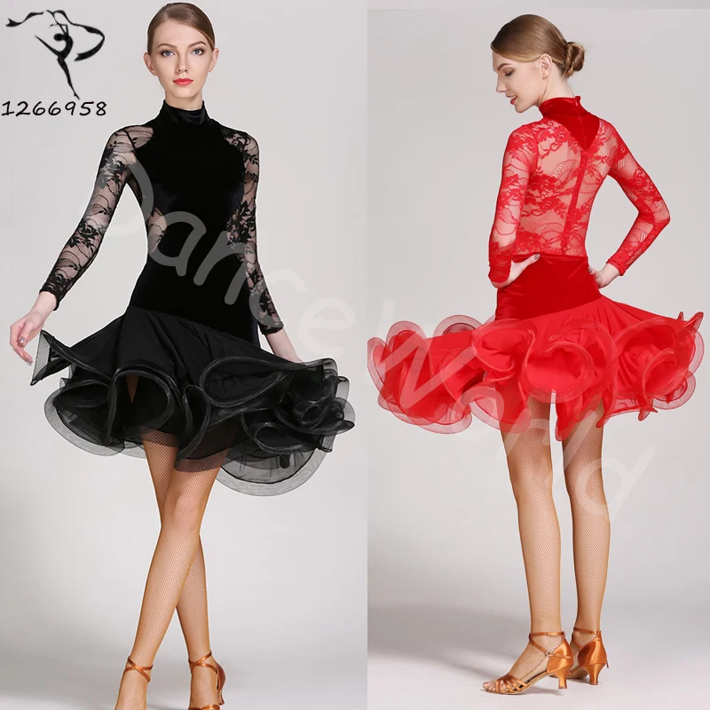 2018 Latin Dance high quality velvet dress ballroom dancing dresses for