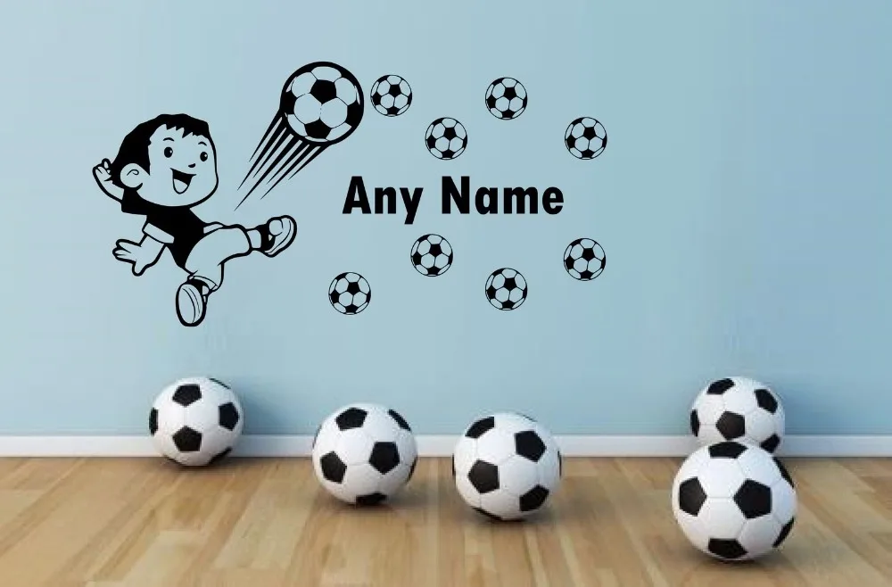 

Free Shipping Personalised English name Football little boy Vinyl Wall Sticker Home Decor Wall Art Decals Decor Mural