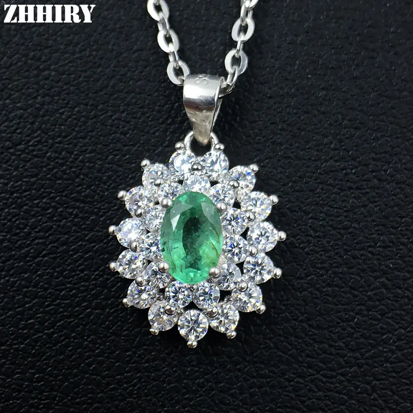 ZHHIRY Natural Emerald Necklace Genuine 925 Sterling Silver Precious