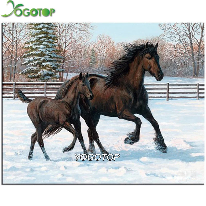 

5D Diy Diamond Painting Cross Stitch snow horse Diamond Mosaic Home Decor Square Rhinestone Diamond Embroidery VS336
